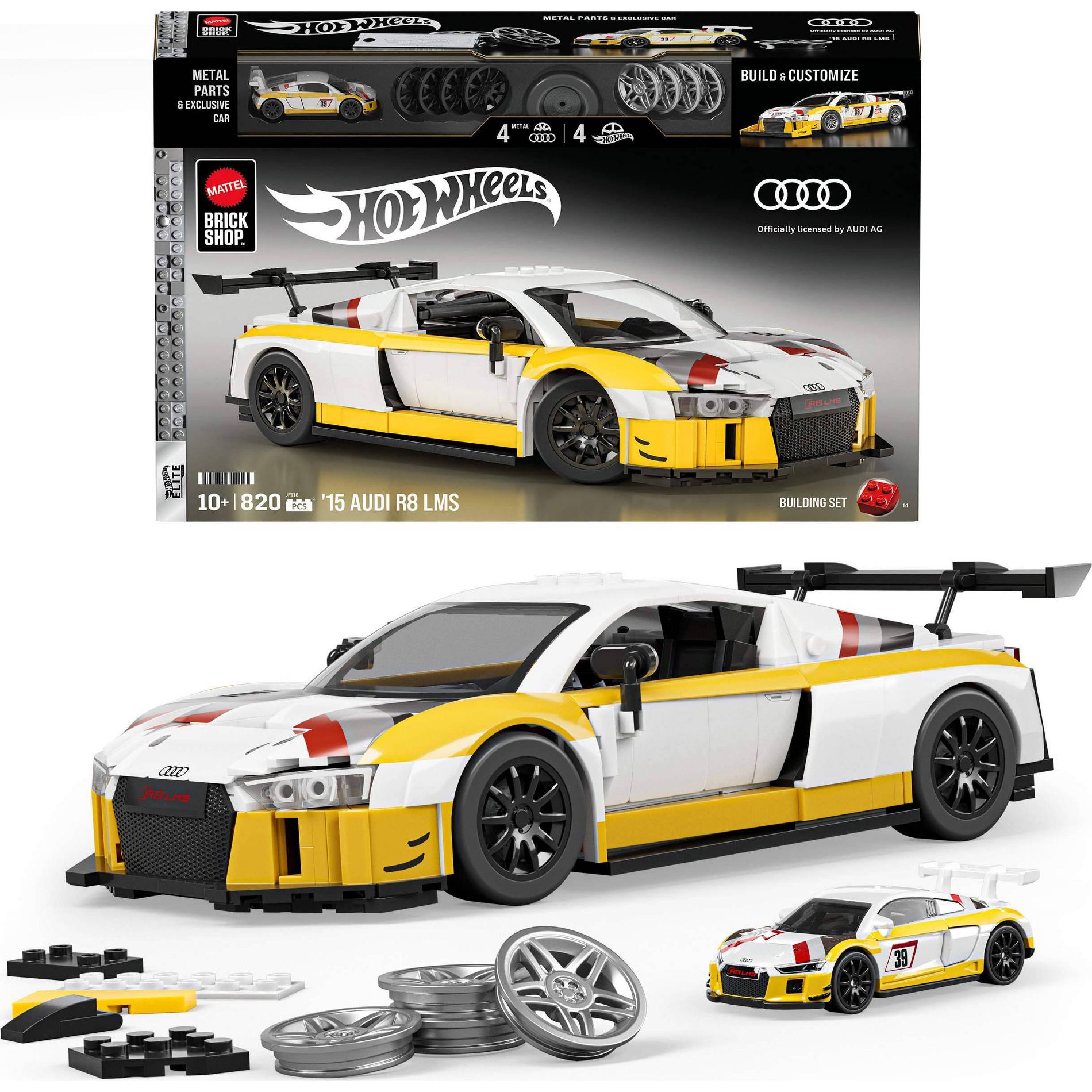 Mattel Brick Shop Hot Wheels ‘15 Audi R8 LMS Building Toy Kit 820pc for Collectors