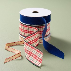 3ct 45' Gift Tie-on Ribbons Blue/Red Plaid/Cream - Hearth & Hand™ with Magnolia - 1 of 3