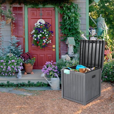 VisioGear 51 Gal Outdoor Garden Plastic Storage Deck Box for Tools Cushions Toys, Grey, 22"*22"*24.5"