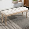 Arceso Bedroom Bench, Vintage French Tufted End of Bed Bench, Upholstered Fabric Ottoman Bench with Carved Wood Legs - 2 of 4