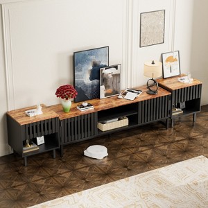 63-inch Mid-Temperature Modern TV Stand | Slatted Grille Doors with Storage Ideal for Living Room, Bedroom, and Entertainment Center - 1 of 4