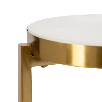 Gold and White Marble Round Drink Table with Metal Frame
