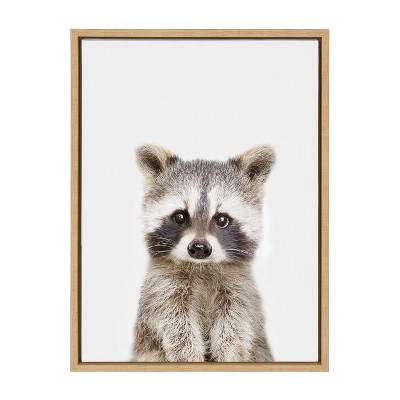 18" x 24" Sylvie Raccoon Framed Canvas by Amy Peterson Natural - Kate & Laurel All Things Decor