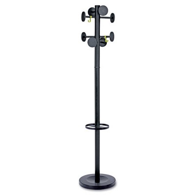 Alba Stan3 Steel Coat Rack, Stand Alone Rack, Eight Knobs, 15w x 15d x 69.3h, Black