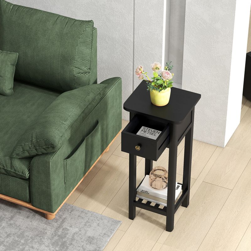 Costway Solid Wood Side Table Telephone Table with Drawer & Open Shelf for Living Room, 5 of 11