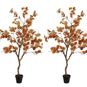 Autumn Eucalyptus Artificial Tree, Long Orange Artificial Plant Faux Eucalyptus Stems for Fall Decorations - 1 of 4