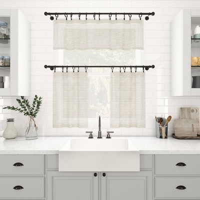 Linen Blend Sheer Rod Pocket Kitchen Curtain Tier Pair