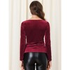 INSPIRE CHIC Women's Sweetheart Neckline Pleated Front Long Sleeve Retro Velvet Blouse - 4 of 4