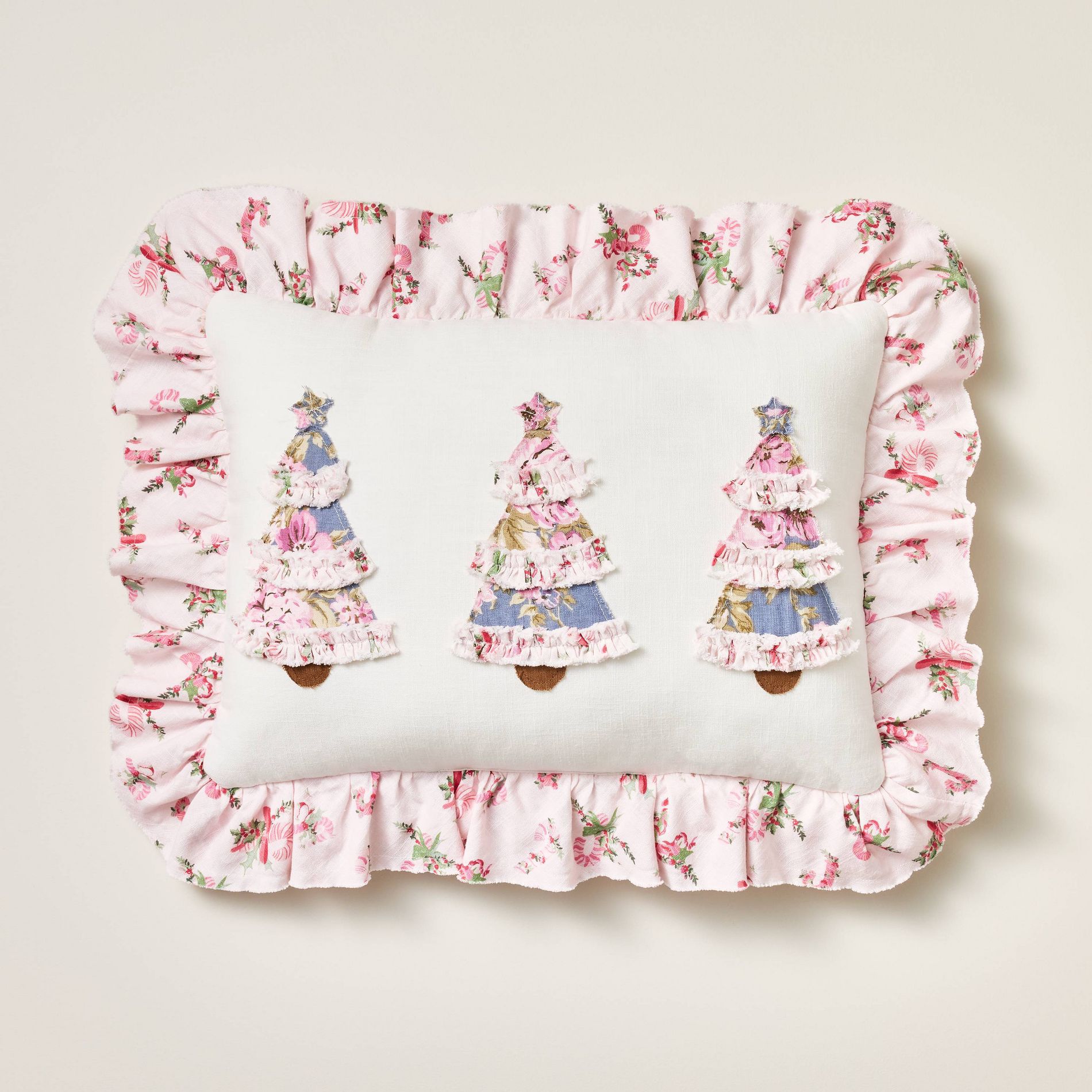 20"x14" Oblong Ruffle Christmas Tree Toss Throw Pillow - Simply Shabby Chic