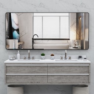 Oversized Black Bathroom Mirror with Removable Tray, Aluminum Framed, ,Full Length Body Mirror for Bedroom - 1 of 4