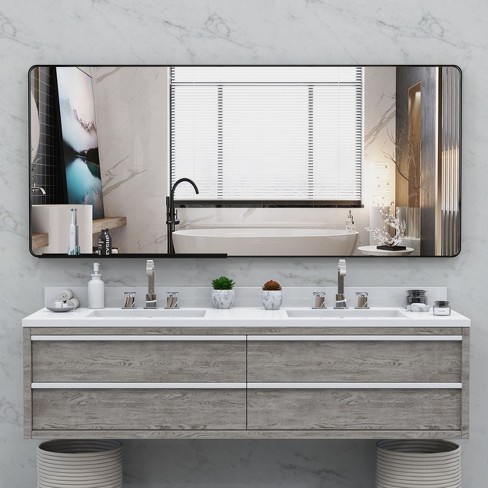 Oversized Black Bathroom Mirror with Removable Tray, Aluminum Framed, ,Full Length Body Mirror for Bedroom - image 1 of 4