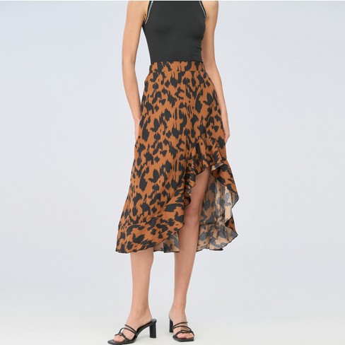 Women's Leopard Print Ruffled High Waist High Low Skirt - Cupshe-m-brown :  Target