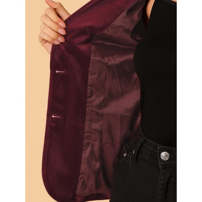 INSPIRE CHIC Women's Notched Lapel Vintage Office Button Front Velvet Blazer Medium Dark Red — фото 4