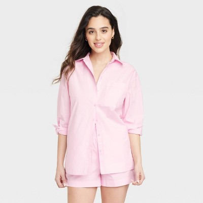 Women's Long Sleeve Button-Down Shirt - A New Day™ Light Pink L