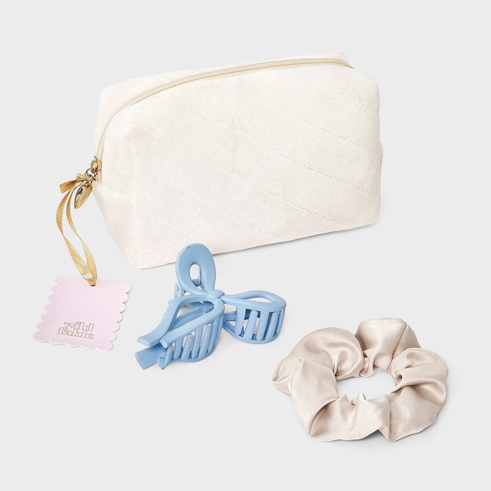 Fleece Pouch Hair Bow Claw Clip Satin Hair Twister Spa Set - Wild Fable™ Pink