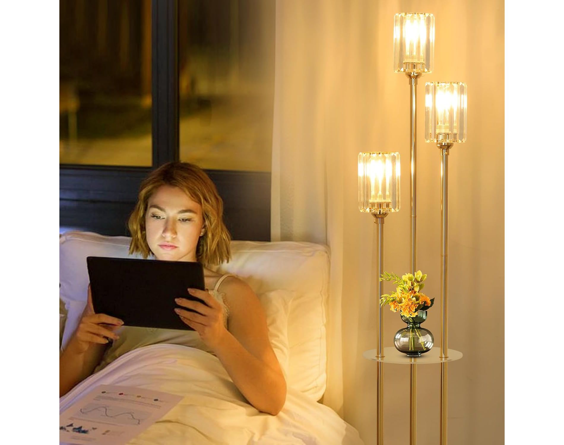 Aortzio 66.1"H Modern Gold Floor Lamps with Table&Crystal Shade,NO Bulbs