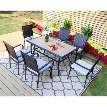 7pc Patio Set with Table & Wicker Rattan Chairs with Cushions - Captiva Designs