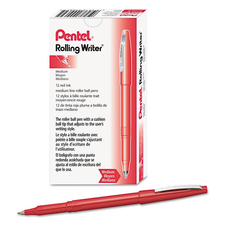 Pentel Rolling Writer Stick Roller Ball Pen .8mm Red Barrel/Ink Dozen R100B, 3 of 4