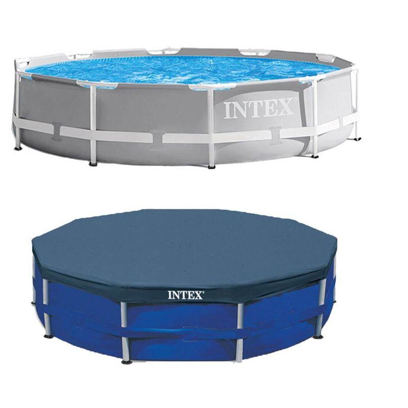 Intex 10 Foot x 30 Inches Pool w/ 10-Foot Round Above Ground Pool Cover, 1 of 9