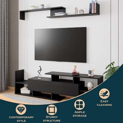Ebony Modern TV Stand with MDF Shelves and Cabinet