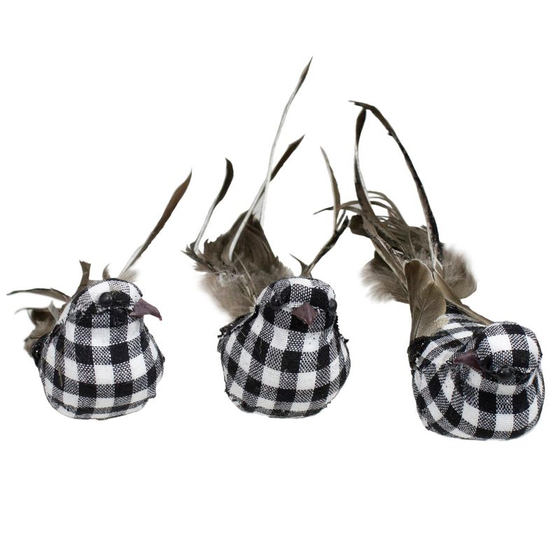 Northlight Set of 3 Black and White Plaid Clip-On Canary Christmas Ornaments 9.75", 2 of 5