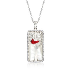 Ross-Simons Mother-Of-Pearl and 0.30 ct. t.w. White Topaz Cardinal Pendant Necklace With Multicolored Enamel in Sterling Silver - 1 of 4
