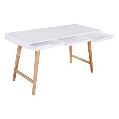 White Mid-Century Modern Writing Desk with Drawers