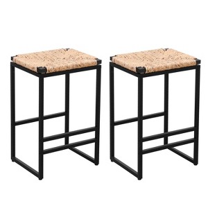 PAGED Water Hyacinth Woven Bar Stools Backless Barstools with Footrest for Kitchen Island, Set of 2 - 1 of 4