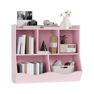 Wooden 3-Tier Kids Bookcase and Toy Organizer, 5-Section Storage Rack for Books and Toys, Toddler Cabinet & Footboard, Ideal for Nursery, Playroom - 1 of 4