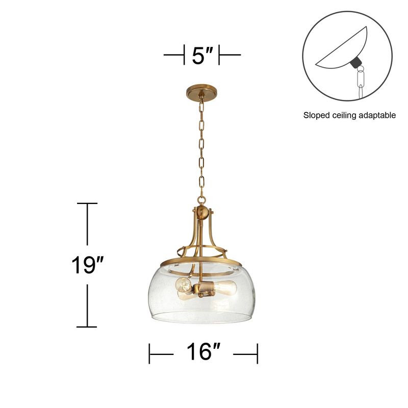 Franklin Iron Works Charleston Warm Brass Pendant Chandelier 16" Wide Modern LED Clear Seedy Glass 3-Light Fixture for Dining Room Home Kitchen Island, 4 of 10