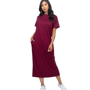 Slickblue Women's Casual Side Pocket Tee Dress, Short Sleeve Jersey Knit, Relaxed Fit, 12 Color Options, Size S-L - 1 of 4