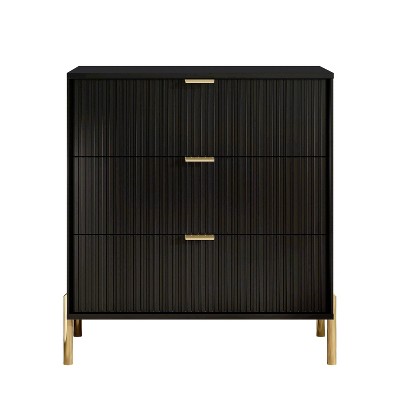Festivo 2pc Modern Elegance 3 Drawer Nightstands Side Table Set Black