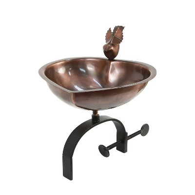 11" Heart Shaped Birdbath Bowl with Over Rail Bracket Antique Copper - ACHLA Designs