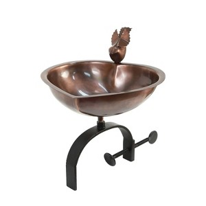 11" Heart Shaped Birdbath Bowl with Over Rail Bracket Antique Copper - ACHLA Designs: Weather-Resistant Steel, Deck Mount, No Assembly Required - 1 of 3