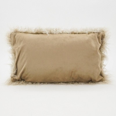 Oatmeal Rectangular Mongolian Faux Fur Throw Pillow