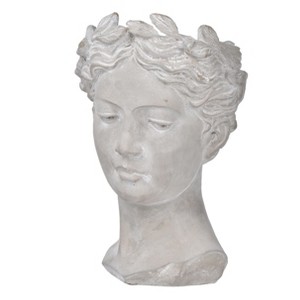 Gulches 11 Inch Gray Greek - Style Cement Head Planter for Indoor & Outdoor Garden Decor - 1 of 4