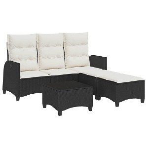 vidaXL 3 Piece Patio Sofa Set with Cushions L-shaped Couch Set Poly Rattan - Black and Cream - 1 of 4
