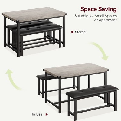 Dining Table Set for 4, Kitchen Table with 2 Upholstered Benches