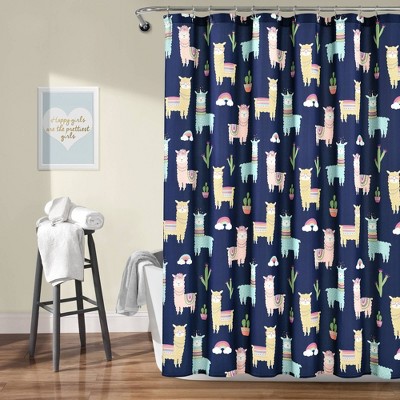 72"x72" Make A Wish Southwest Llama Cactus Shower Curtain Single Navy - Lush Décor