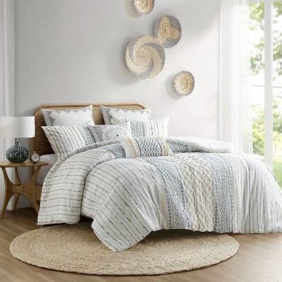 Cotton Queen Size Comforter Set, Tufted Chenille Geometric Print Sheet Set, Bedding Set with Shams, Quilts Queen Size