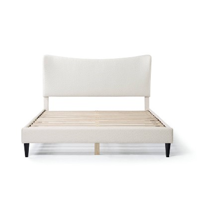 Cream Upholstered Queen Bed with Nailhead Trim and Slats