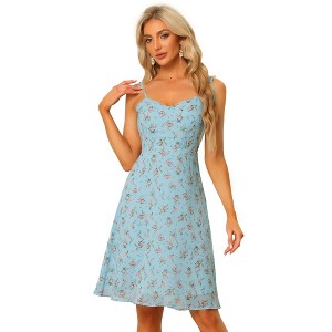 Allegra K Women's Summer Spaghetti Strap Smocked Floral A-Line Sundresses - 1 of 4