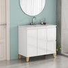 Gulches 36 in 1 Sink All-in-One Vanity Glossy White Bath Vanity with White Ceramic Top Soft Close Wood Feet - 2 of 4