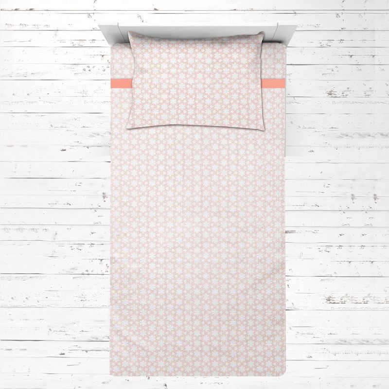 Bacati - Floret Coral Muslin 3 pc Toddler Bed Sheet Set 100 pecent cotton, 1 of 7