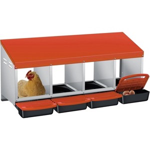 3/ 4 Hole Metal Chicken Nesting Box with Removable Roll-Out Tray Easy Egg Collection & Clean Galvanized Steel Laying Box, for Backyard Coop Orange - 1 of 4