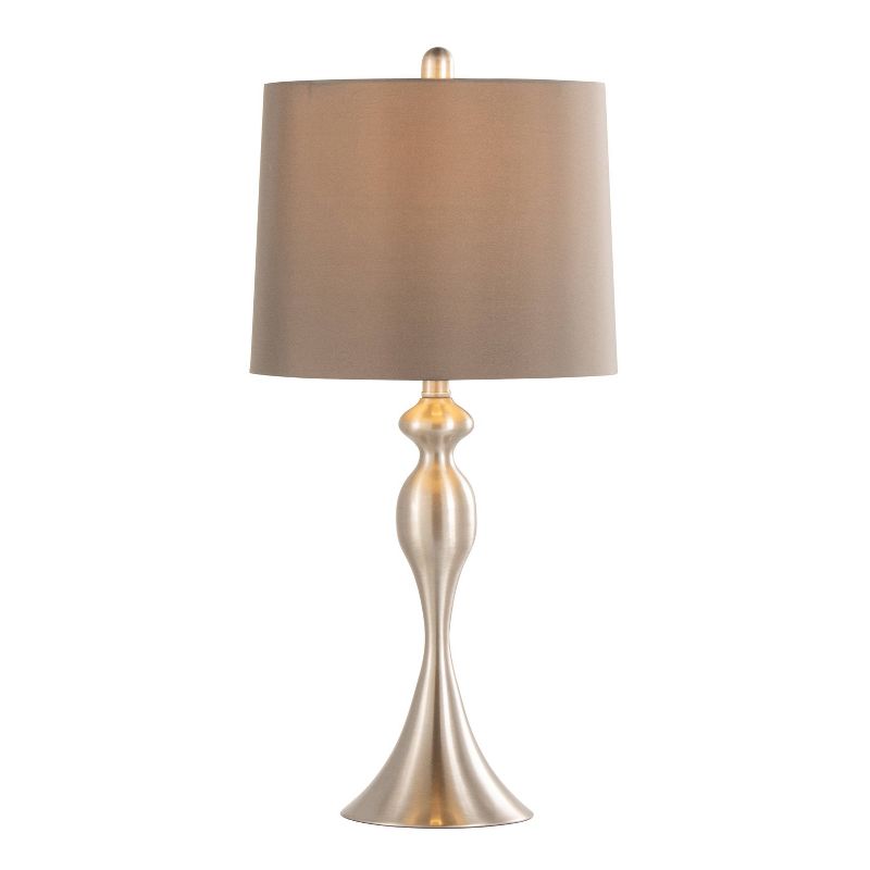 LumiSource (Set of 2) Ashland 27&#34; Contemporary Metal Table Lamps Brushed Nickel with Taupe Satin Shade from Grandview Gallery, 3 of 6