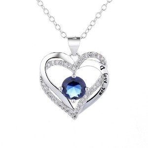 18K White Gold Birthstone "I Love you" Pendant Necklaces - 1 of 1