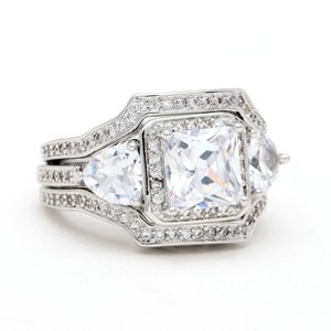 Dinah Wedding Ring Set for Women 3 pc Band Princess Engagement Ginger Lyne Collection (10) - 1 of 3