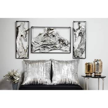 Magnesium Oxide Abstract Handmade Live Edge Wall Decor with Black Frame Silver - Olivia & May