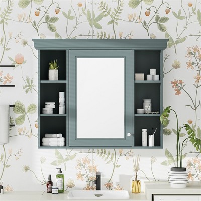35'' x 28'' Bathroom Medicine Cabinet with Mirror, 6 Open Shelves, Bathroom Wall Cabinet with Mirrors Door, Mirrored Bathroom Wall Cabinet